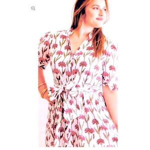 Floral block Print White and Pink belted Dress NWT size small